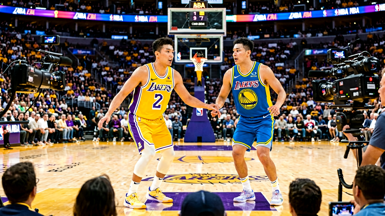 NBA湖人队对阵勇士队篮球比赛现场
